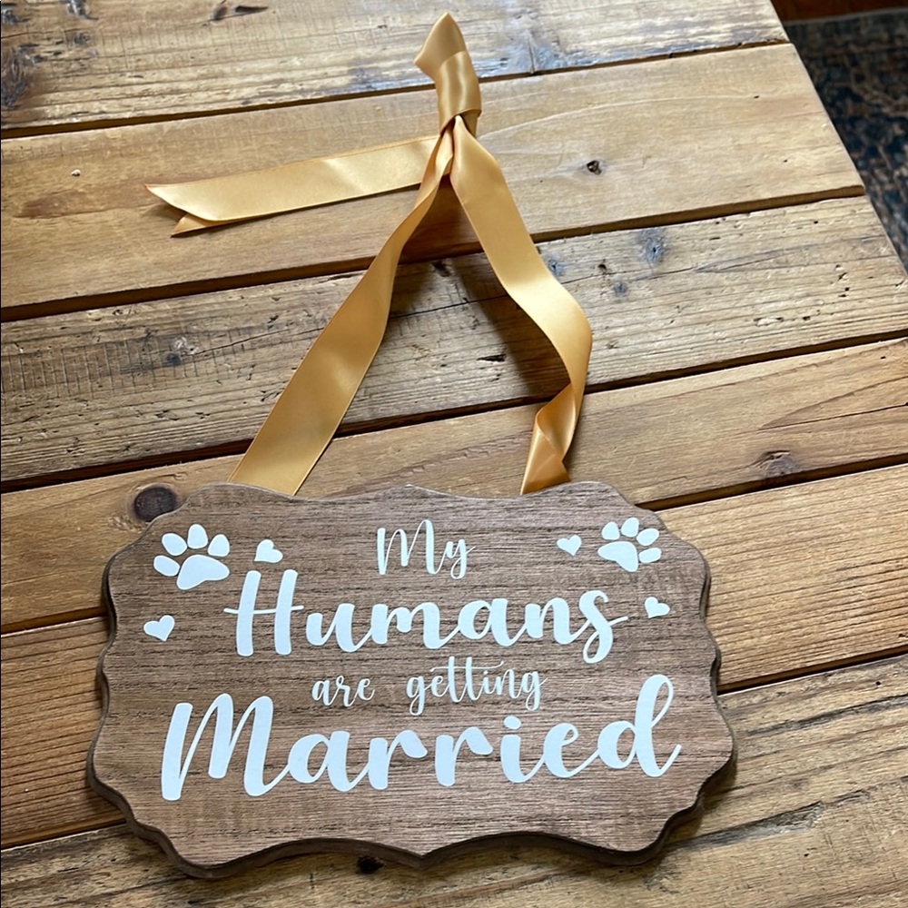 Wooden Wedding Announcement Sign with Ribbon
